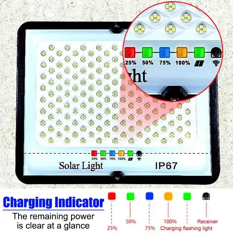 LED Solar Light Outdoor Dimmable Remote Control Waterproof IP67 For Garden Street Spotlight Wall Solar Powered Flood Lamp