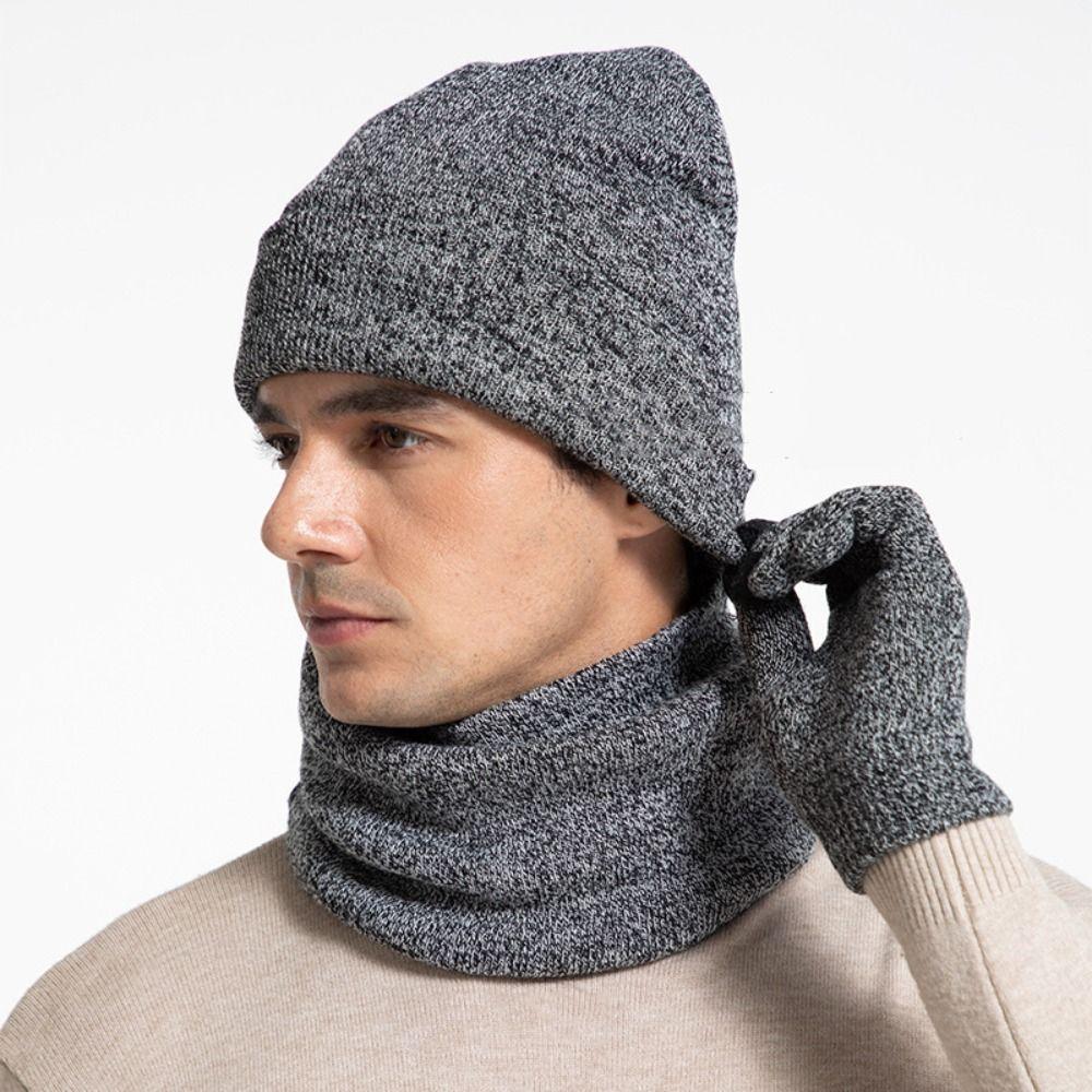 3 Pcs/Set Bib Hat Scarf Gloves Set Velvet Wool Crotch Beanie Fashion Knitted Scarf Hat  Female