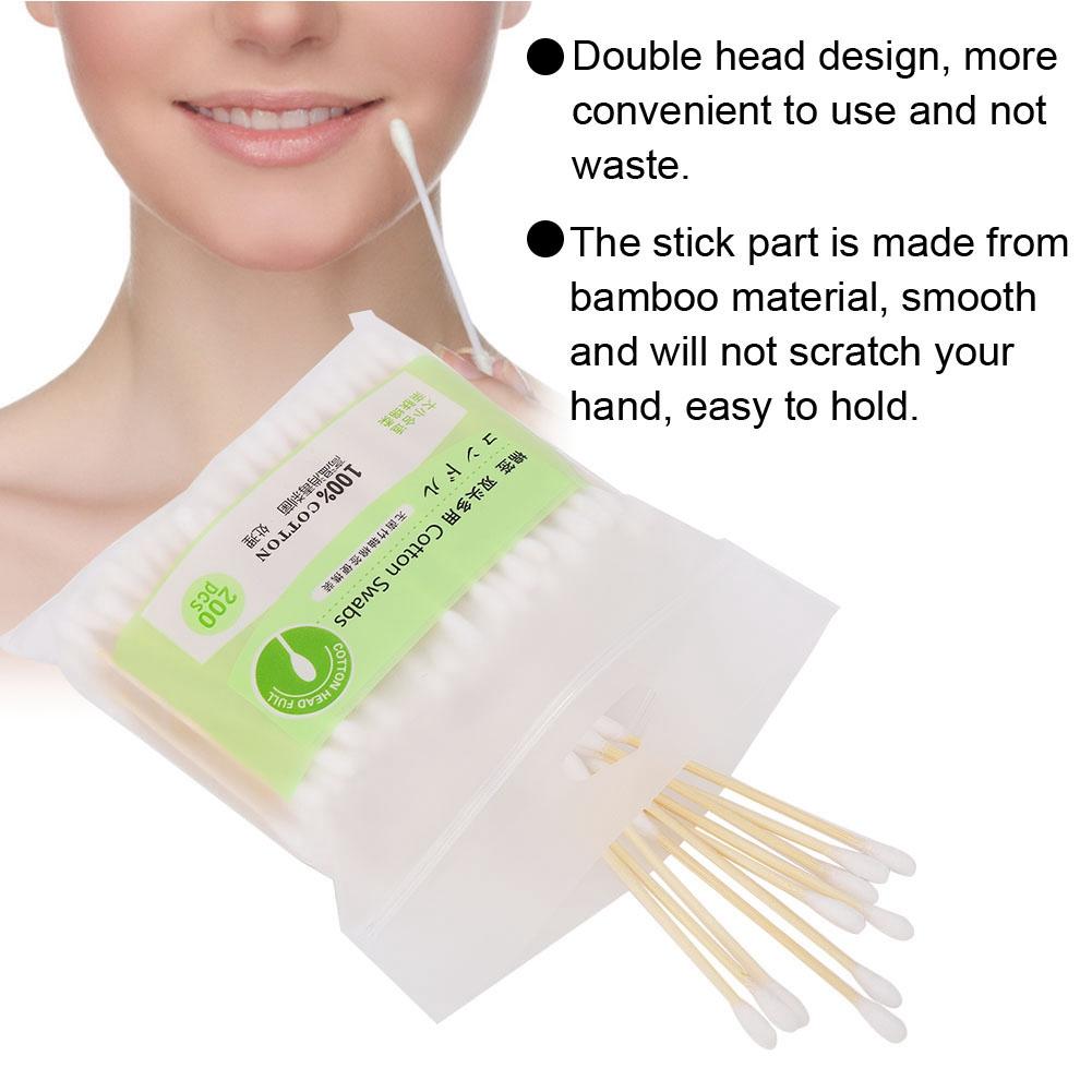 200Pcs Double Head Makeup Swab Cotton Buds Bamboo Wood Sticks Cleaning Soft  Tips for Removal Daily Cleansing Skincare Nail Art