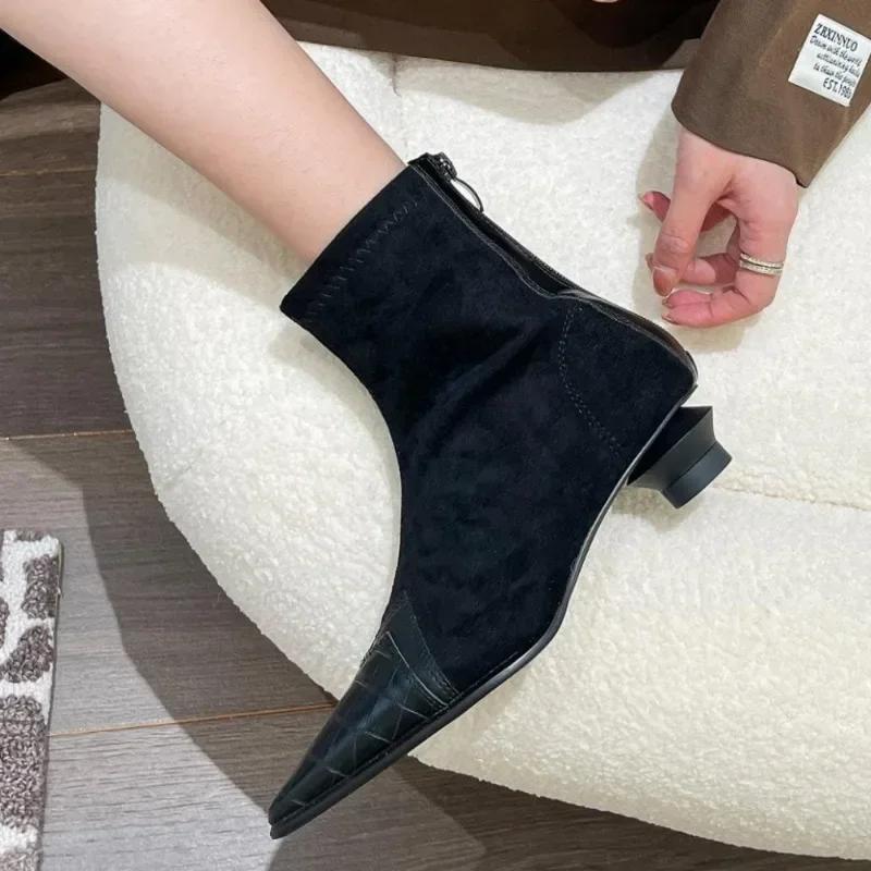 Botines de Tobillo de Punta para Mujer Zapatos de Tacón de Moda Otoño Invierno Tendencia Ante Chelsea Botines Cortos Nueva Marca Botas de Nieve Mujer