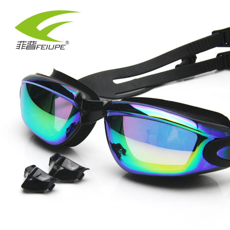 Swimming Goggles Anti-fog large-frame electroplated swimming goggles Male Fashionable and Colorful Swimming Goggles Swimming goggles with earplugs