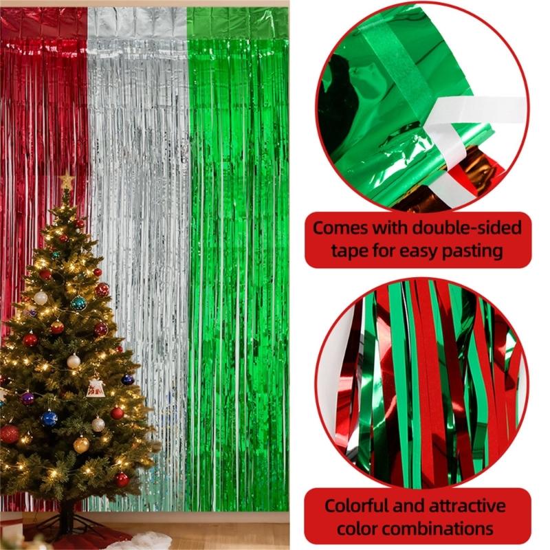 4Pcs Multicolored PET Rain Curtain Metallic Tinsel Curtain For Wedding Backdrops Christmas Birthday Party Decoration