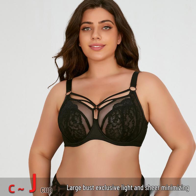 Sutiã de Renda Plus Size Anti-Queda para Mulheres - Respirável, Bojo Completo, Design Emagrecedor e de Suporte