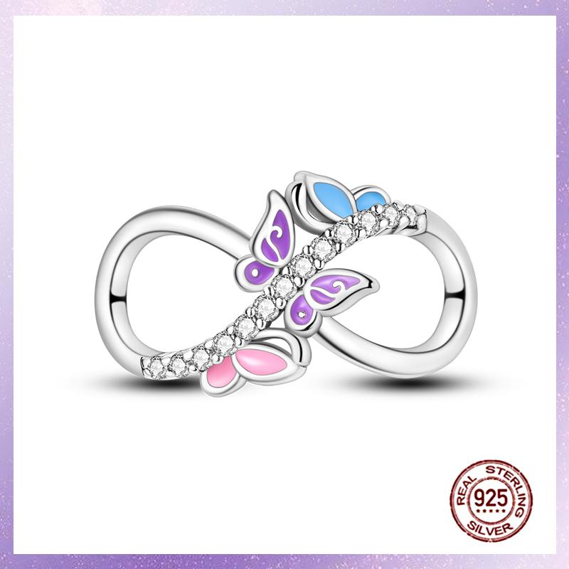 Purple Charms Copper Fit Original Pendant Bracelet Butterfly Glass Heart Feather Clip Charm Dangle Luminous Bead Diy Jewelry