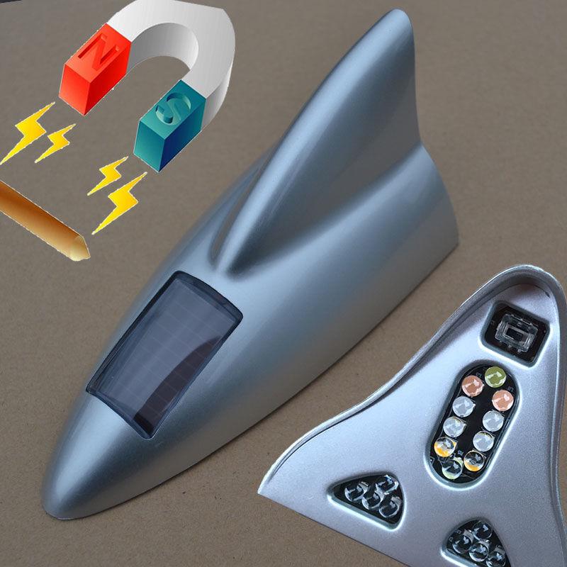 Colorful Shark Fin Solar-Powered Car Roof Antenna Light with Magnetic Tail Wing