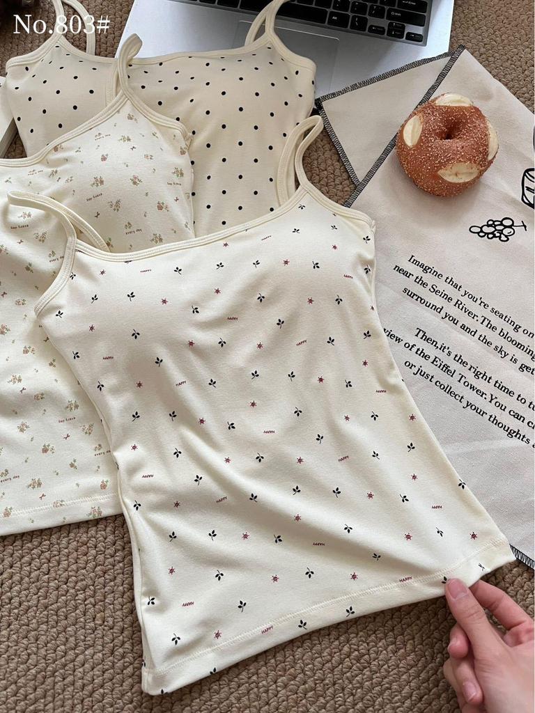 Gepolsterter Camisole im koreanischen Stil mit Tupfen – Vielseitig als Unter- oder Oberbekleidung