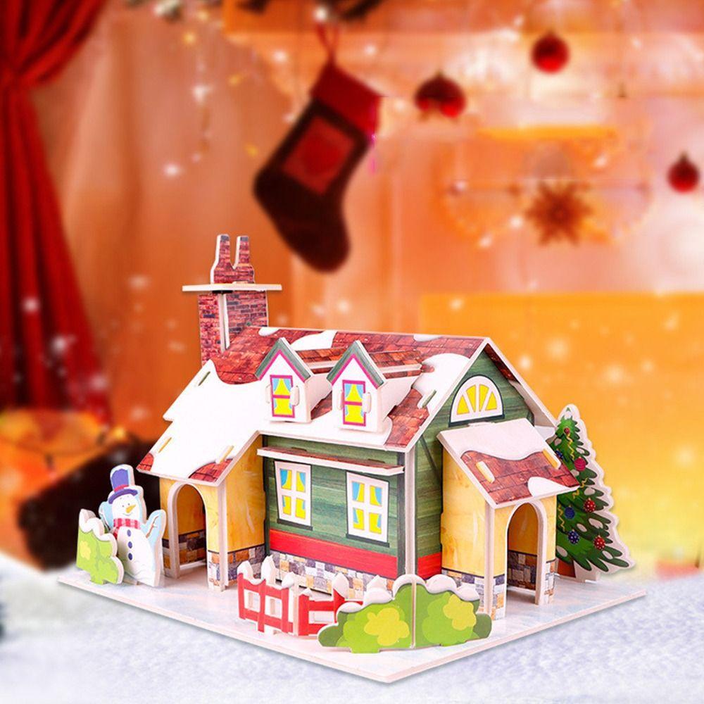 Christmas House Christmas 3D Puzzle Train Children Model Toy Montessori Paper Card Jigsaw  Kids