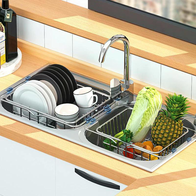 Scolapiatti Regolabile Cestello Scolapiatti Acciaio Inossidabile Lavello Scolapiatti da Tavolo Cucina Scolapiatti per Frutta Espandibile Bacinella per Lavaggio Verdure Scolapiatti