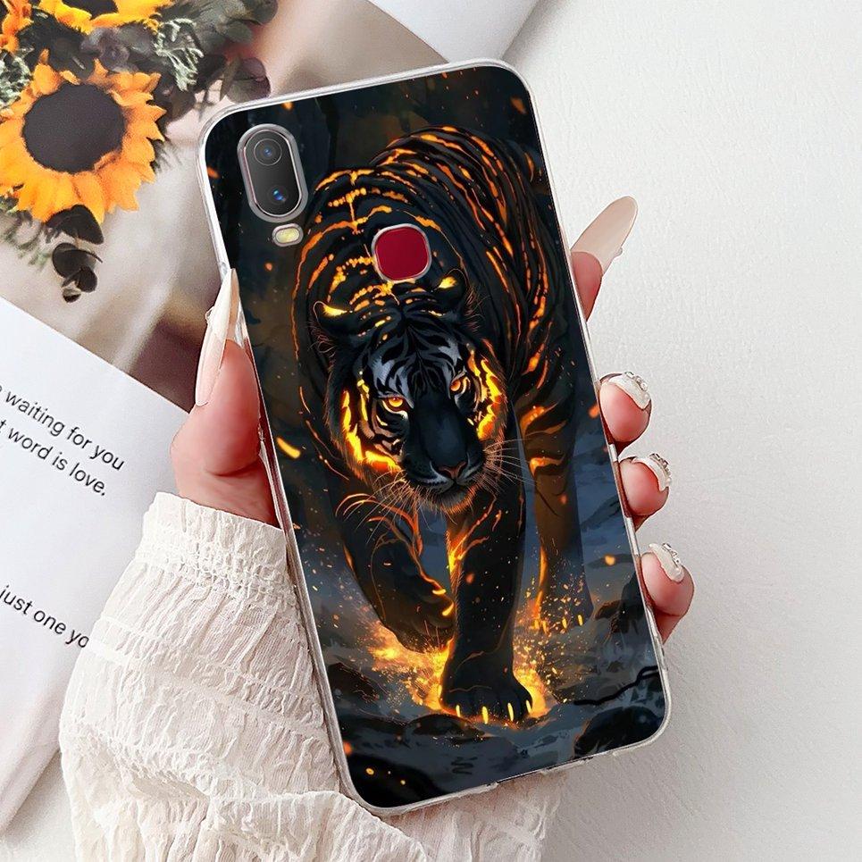 Cool Style Tiger Dragon Pattern Phone Case For Vivo Y11 2019 / Vivo Y12i 1906 Clear Soft Silicone TPU Back Cover Cartoon Coques