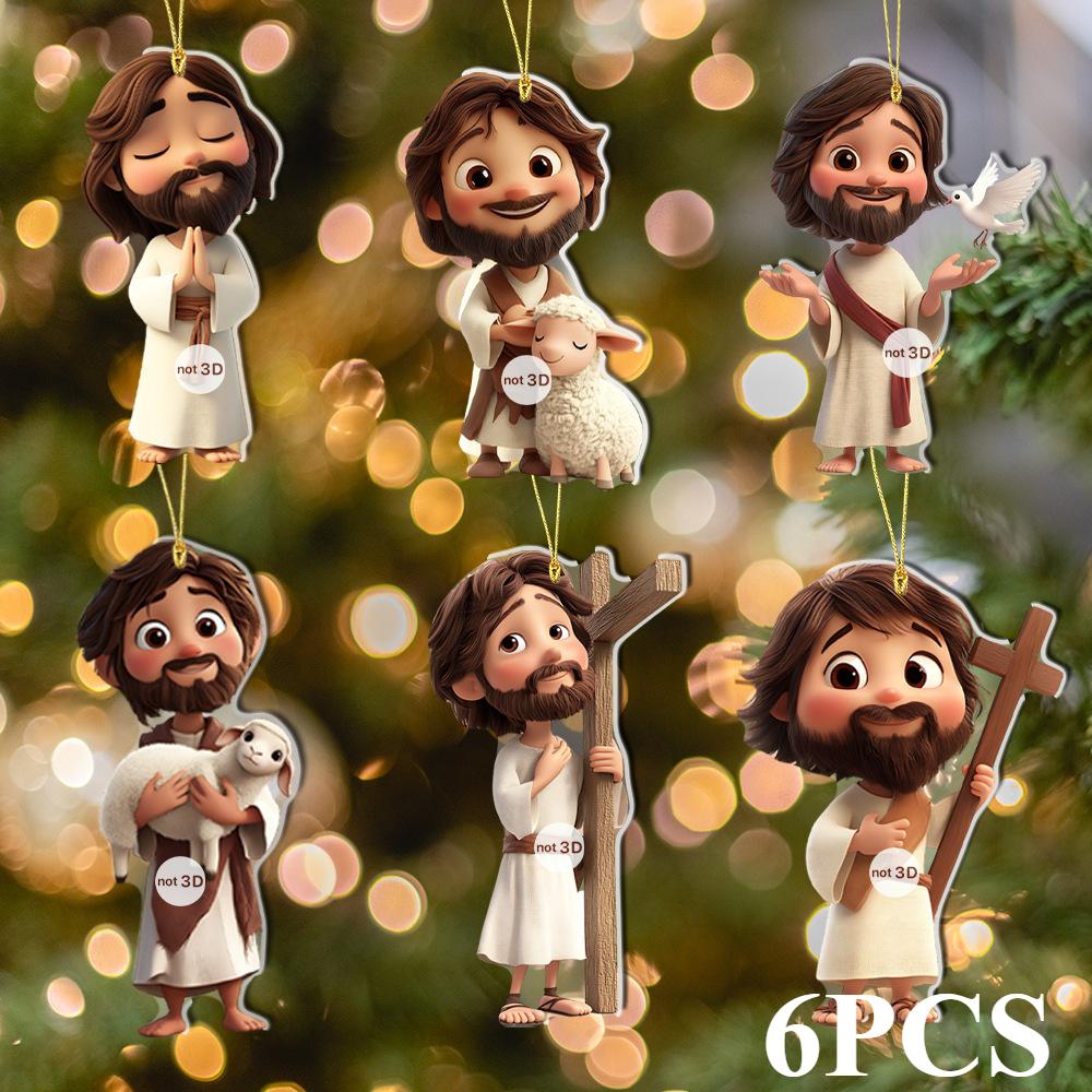 6-Piece Set, Christmas Gift Package Acrylic 2D Flat Backpack Car Pendant Pendant Christmas Tree Decoration Pendant Gift