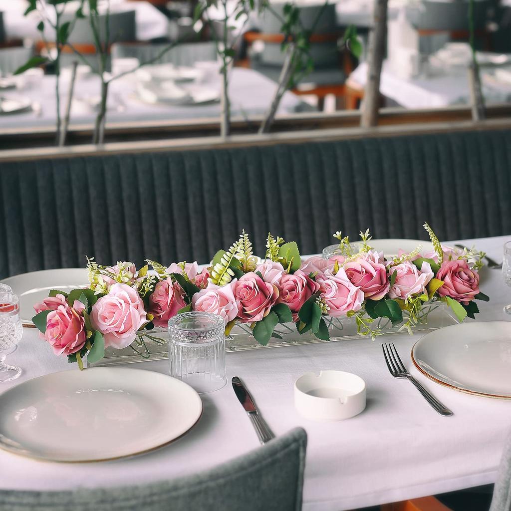 24-Inch Long Transparent Acrylic Rectangular Floral Centerpiece Modern Vase for Dining Table Decorative Usage