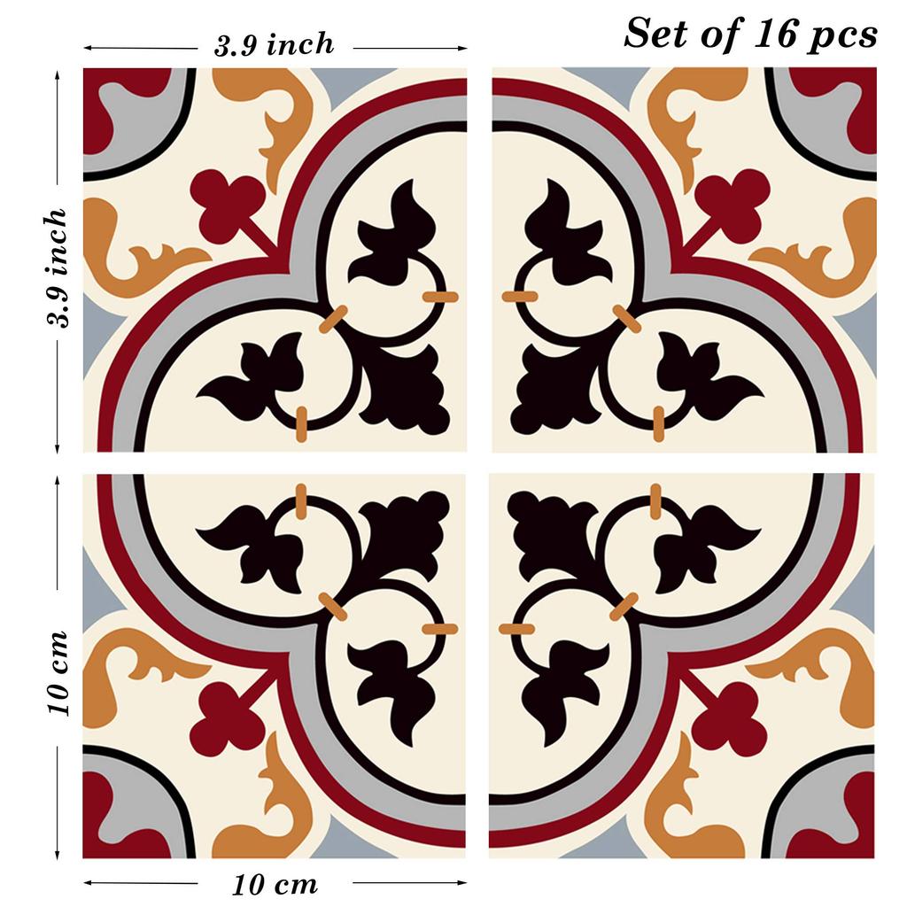 Poromoro Portuguese Spanish Style Azulejo Tile Stickers Peel Stick Kitchen Bathroom Mosaic Tile Stickers Set & - & - & - 16-Piece ($3.9.24)