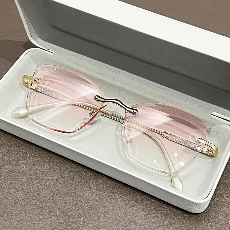 

Big Frame Women Reading Glasses High Quality Rimless Cutting Presbyopia Eyeglasses Elegant Crystal Eyewear +1.0+1.5...+4.0 1 розового золота