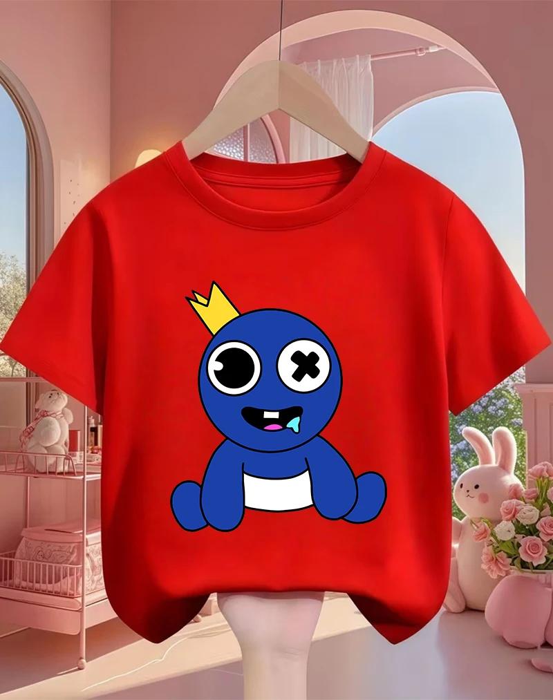 Rainbow friend cartoon pattern boy and girl summer cute round neck fashionable casual short sleeved top