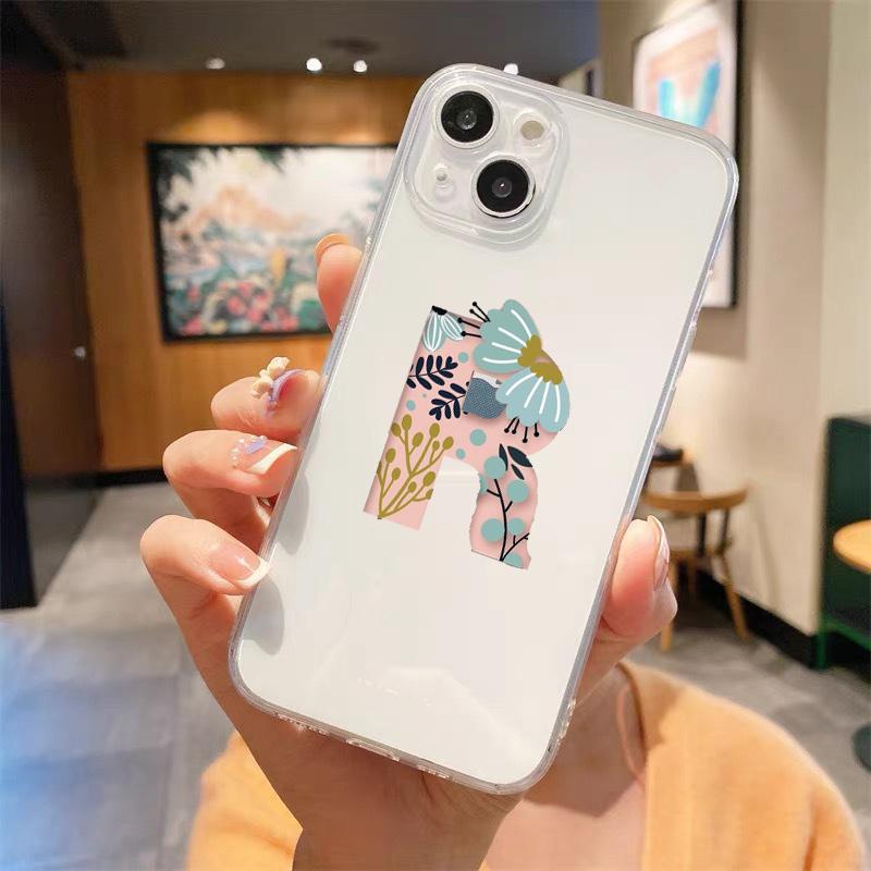 Fashion Letter Flowers Art Luxury Transparent Soft Phone Case For iPhone 15 14 13 12 11 Pro Max XS X XR 7 8 Plus Cover Fundas