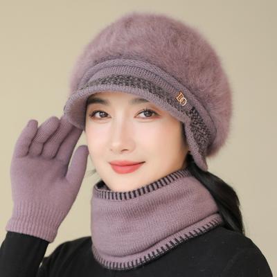 Gebreide wollen muts van konijnenhaar dames herfst en winter thermische muts voor ouderen oorkap