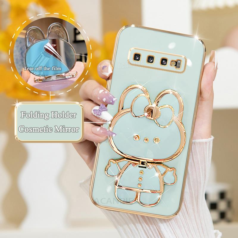 S 10 9 8 Luxury Plating Mirror Holder Case For Samsung Galaxy S10 S9 S8 Plus S10plus Note 8 9 10 20 Ultra Silicone Stand Cover