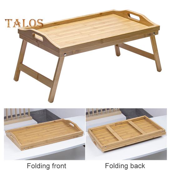 Bed Table Tray with Folding Leg Strong Load-bearing Smooth Edge Burr Free Multifunctional Bamboo Bed Tray Storage Holder