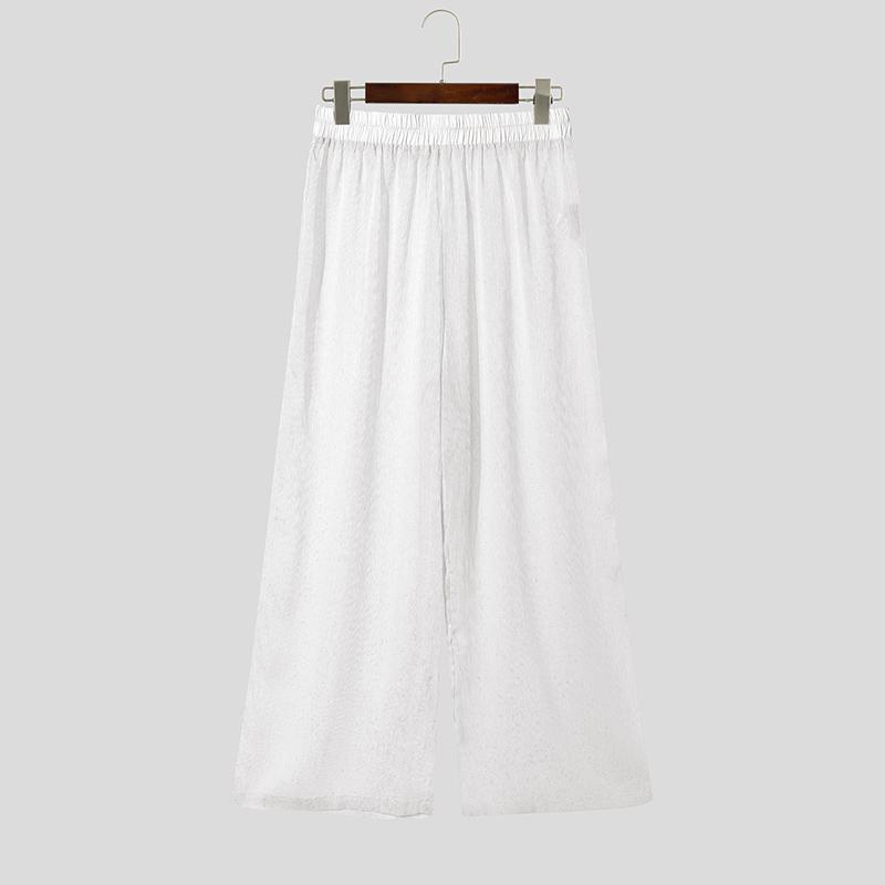 INCERUN Men's Sheer See-Through Casual Loose Beach Party Wide Leg Trousers Pants