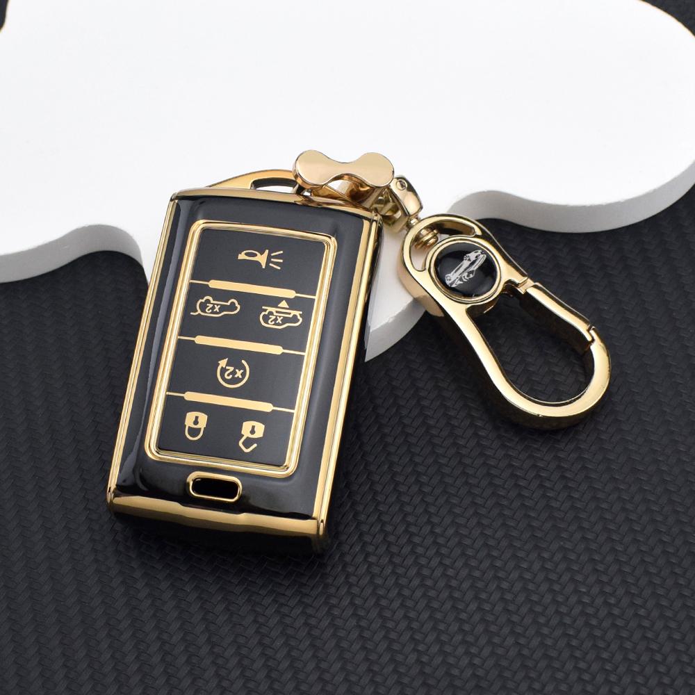 Anti Scratch Remote Key Fob Key Cover for Jeep Grand Cherokee L Grand Wagoneer 2021-2022 TPU 5/6 Buttons Case with Key Chain Set