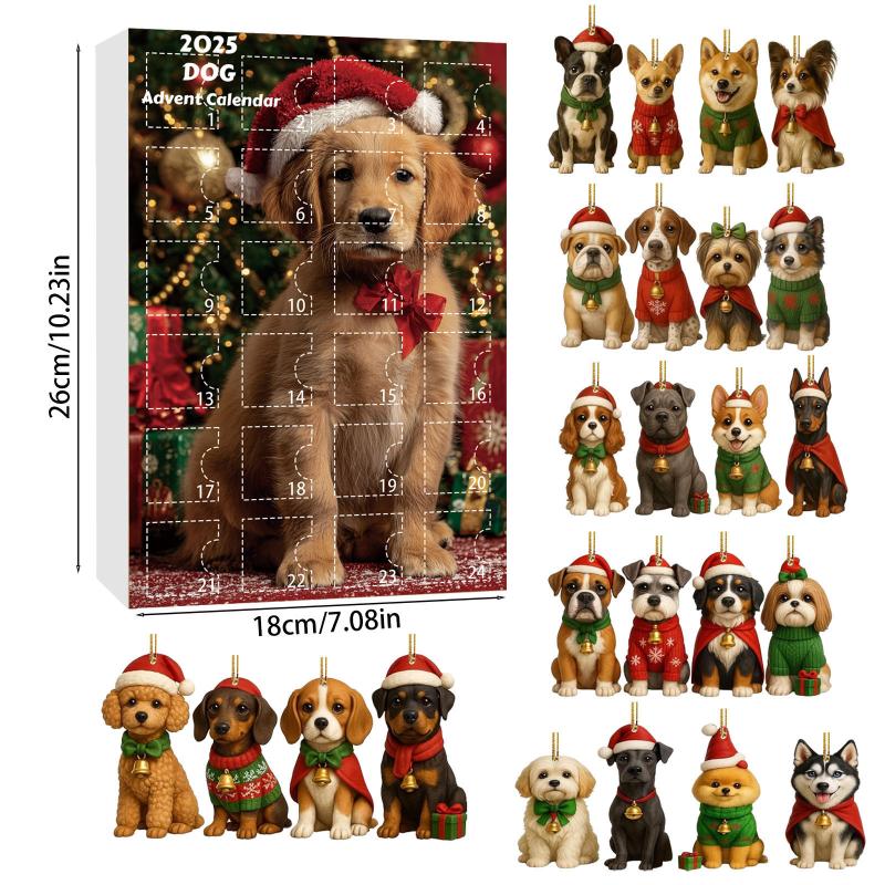 2D Acrylic Dog Hanging Pendant Advent Calendar 2026 Pug Countdown Calendars 2026 Xmas Calendar w/24 Golden Retrievers Kids Gifts 2D
