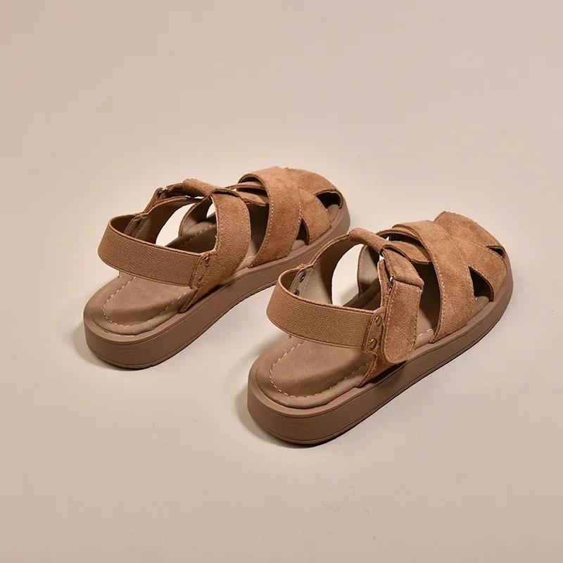 Fashion Women's Roman Sandals Summer Outdoor Wear Hole Hole Beach Shoes Flat Bottom Sandals Hollow out Design Leather Leisure Footwear