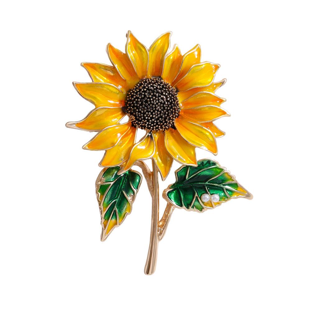 Stylish and Elegant Sunflower Brooch Creative Plant Flower Pin Jewelry Sweater Jacket Accessories