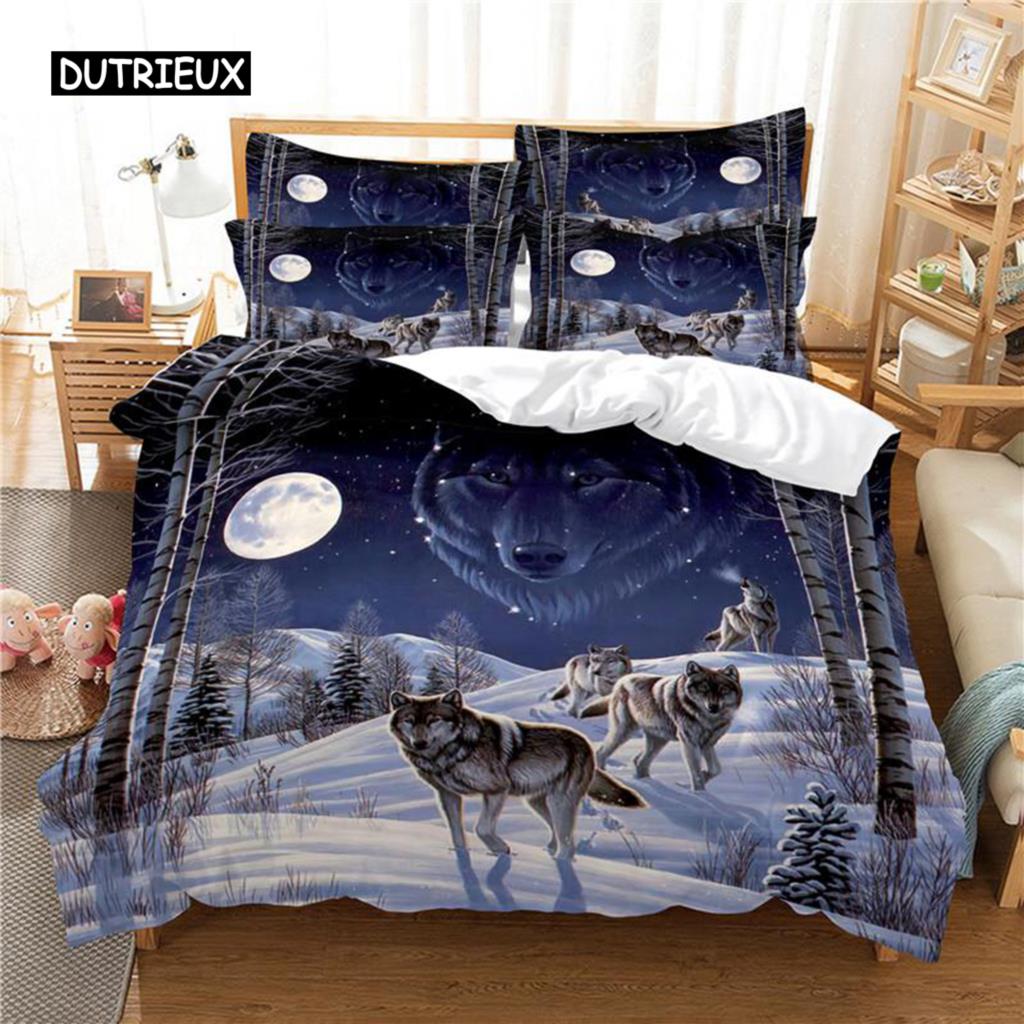 Wolf Duvet Cover Set Wolf with Mechanical Eye Bedding Set for Kid Teens Adults 3d Printing Queen King Size Polyester Quilt Cover