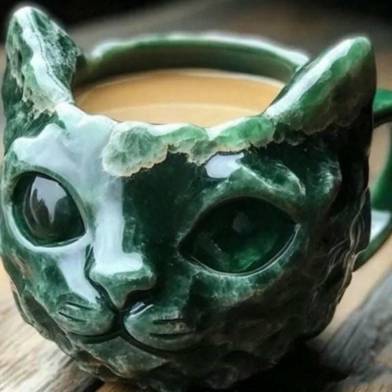 Sparkling Crystal Cats Face Mugs Handmade Resin Artware Collectible Item For Coffee Drinkers Kitchen Display