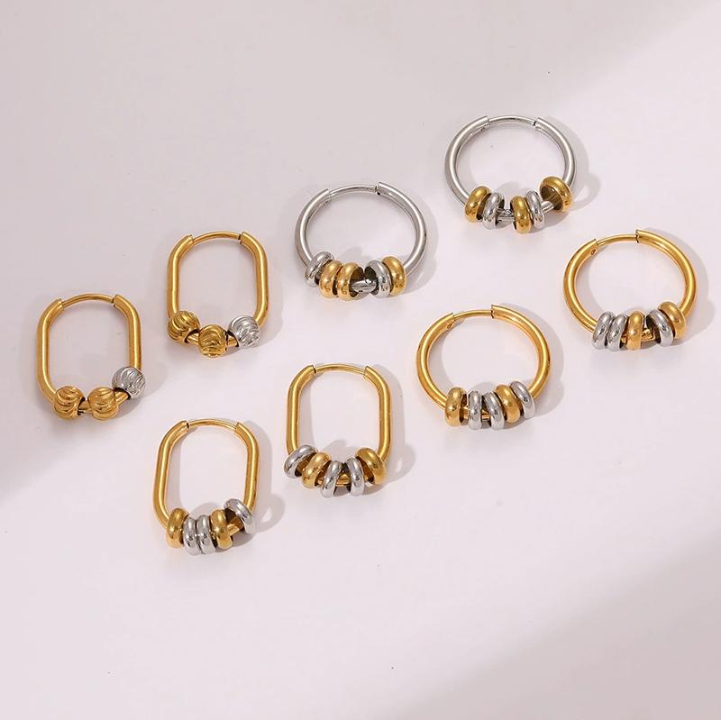 Stainless Steel Beades Hoop Earrings for Women Gold Silver Color Splicing Creative Hip Hop Punk Non-Fading Party Jewelry Gifts