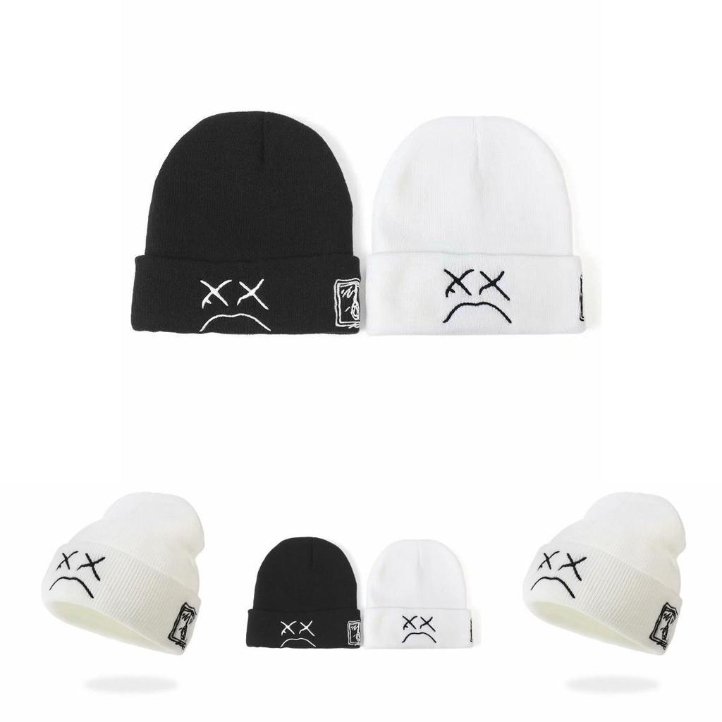 Embroidered Knit Hat With Sad Face Expression For Winter Men Women