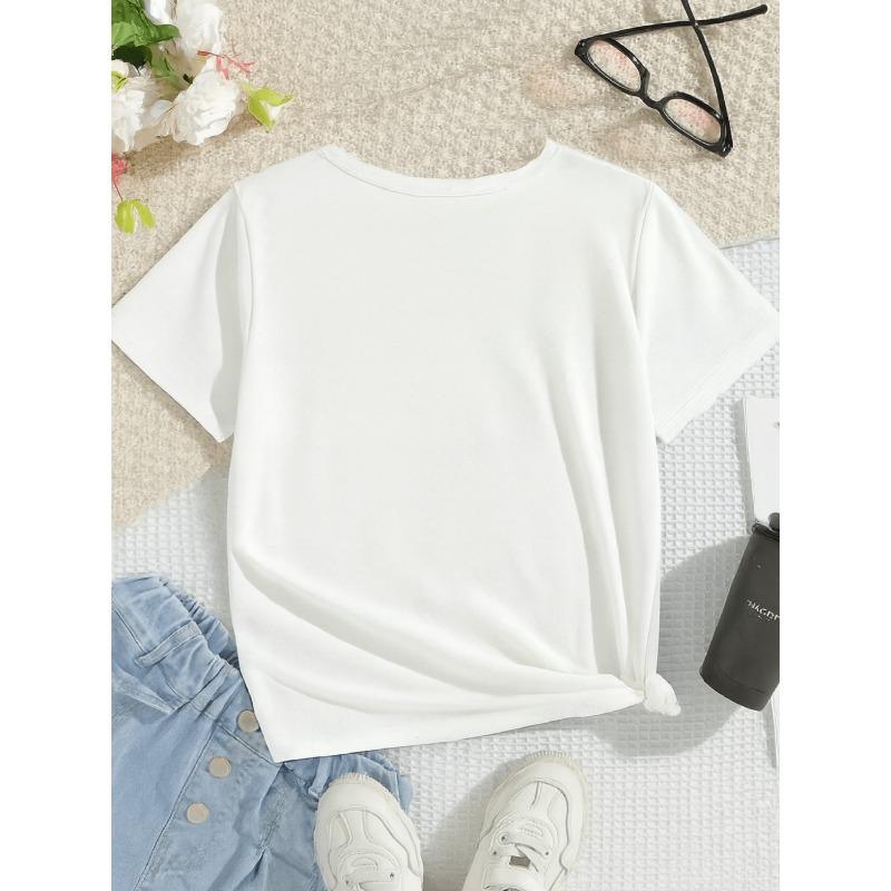 European sizes Girls' Summer Girl Group Cartoon Style Short Sleeve T-Shirt, Cute Idol Fashion Print, Breathable And Non-Stuffy Clothing
