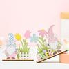 Colorful Wooden Easter Ornament Dwarf Rabbit Flower Element Portable Beautiful Eye-catching Table Decoration for Easter Party