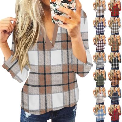 Women's T Shirt Tee Button Print Long Sleeve Daily Weekend Fashion Basic V-Neck  Basic Tops Pullover