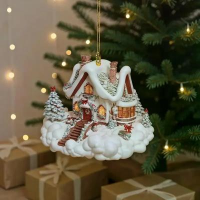Casă de Zăpadă Ornament Agățat pentru Pomul de Crăciun Decorațiuni de Petrecere de Sărbători pentru Pandantiv Pom de Crăciun Acrilic Plat 2D Pandantiv de Crăciun