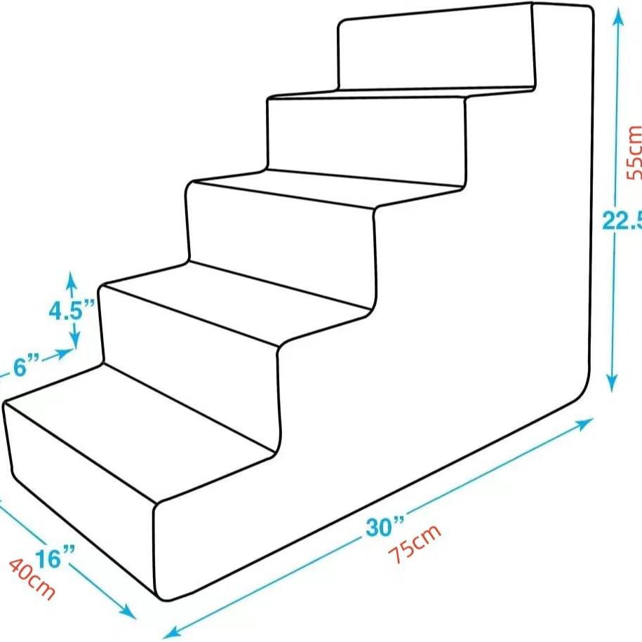 Pet Ladder for Dogs - Five-Layer Striped Sofa & Bed Steps with Sponge, Right Angle Design
