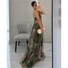 Women's New Mesh Printed Suspender Dress Summer Vacation Casual Party V-neck Waist Long Skirt