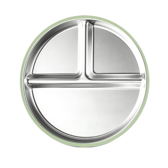 Divided Dining Plate with Suction Cups Stainless Steel Baby Plates Toddler Meal Tray Non-Slip Silicone Cover Heat-Insulated Feeding Tray