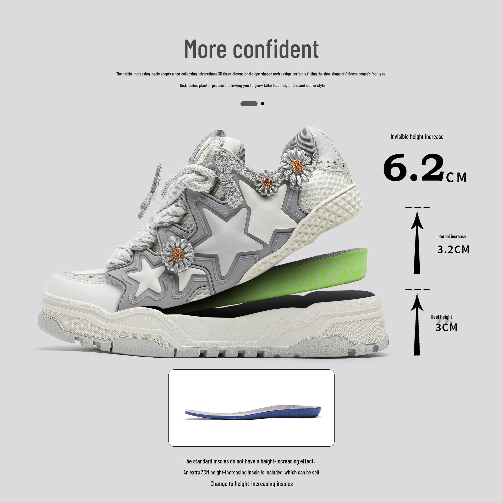 Daisy Series 2025 Height-Boosting Shoes: Trendy Thick-Soled Sneakers for Men & Women 38