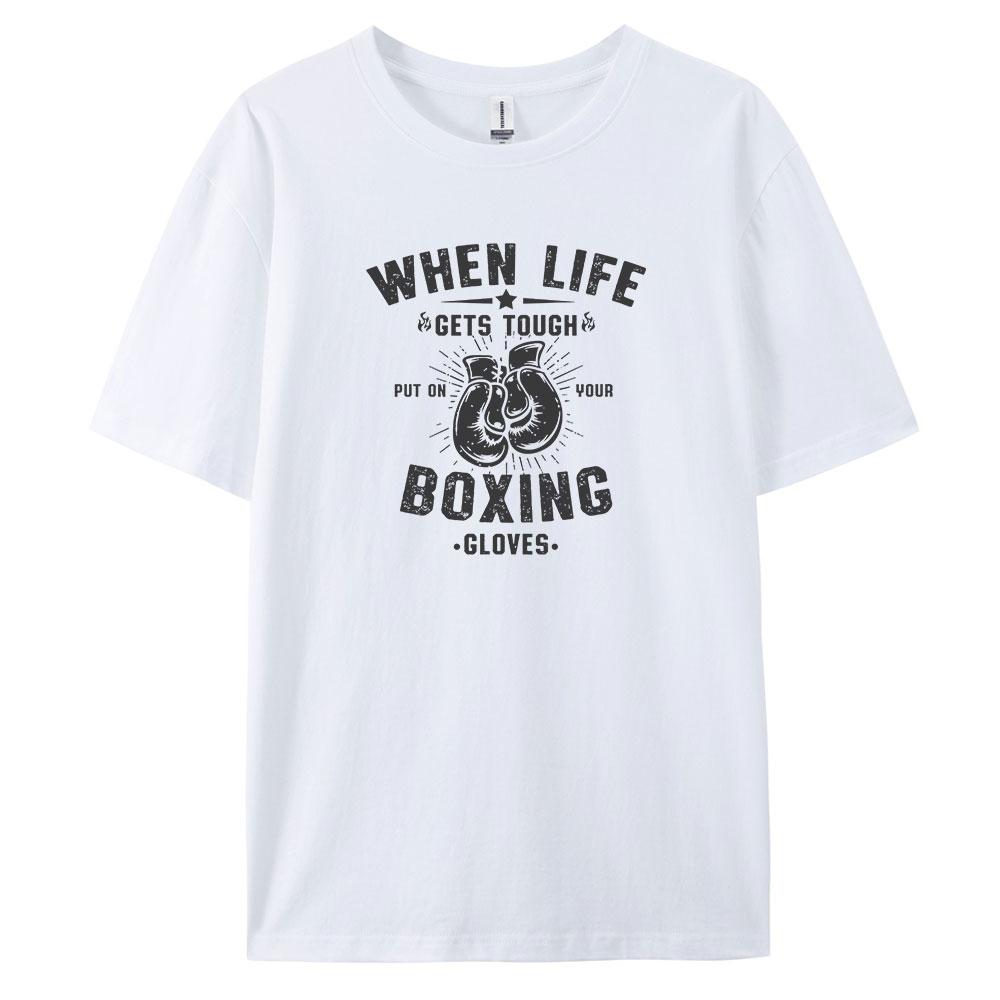 Boxing Comfortable Mens Loose Fit Tshirt with Stylish Prints Vintage and Short Sleeved