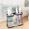 1pc Multifunctional Toothbrush Holder - Iron and Transparent Plastic  Box with 2 Slots for  Toothbrushes - Bathroom Organizer an
