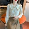 Doll Collar Chiffon Blouse for Women, New Spring and Autumn 2026 Fashionable and Stylish Lace Base Shirt