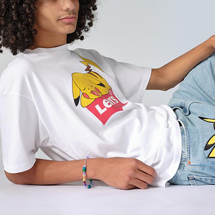 Levis X Pokémon Collaboration Pikachu Print Crew Neck Short Sleeve T-Shirt Unisex Tops White 59194-0002