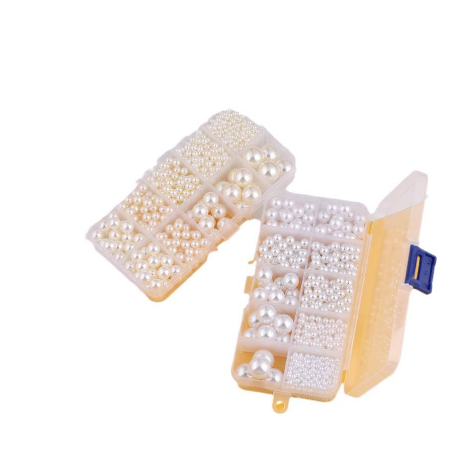 ABS No-Hole Imitation Pearl Bead Set for DIY Earrings - Multi-Size, Boxed
