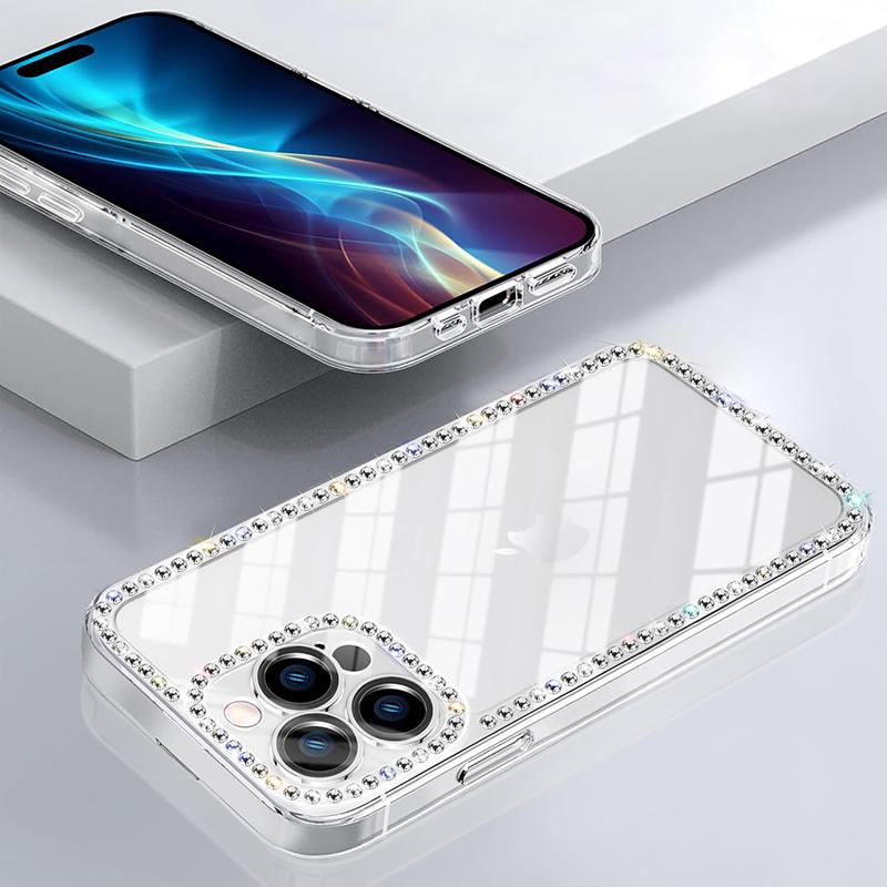 Bling Diamond Rhinestone Case for iPhone 16 15 14 Plus 13 12 Pro Max Luxury Clear Glitter Shiny Gem Design Soft Silicone 3D Case
