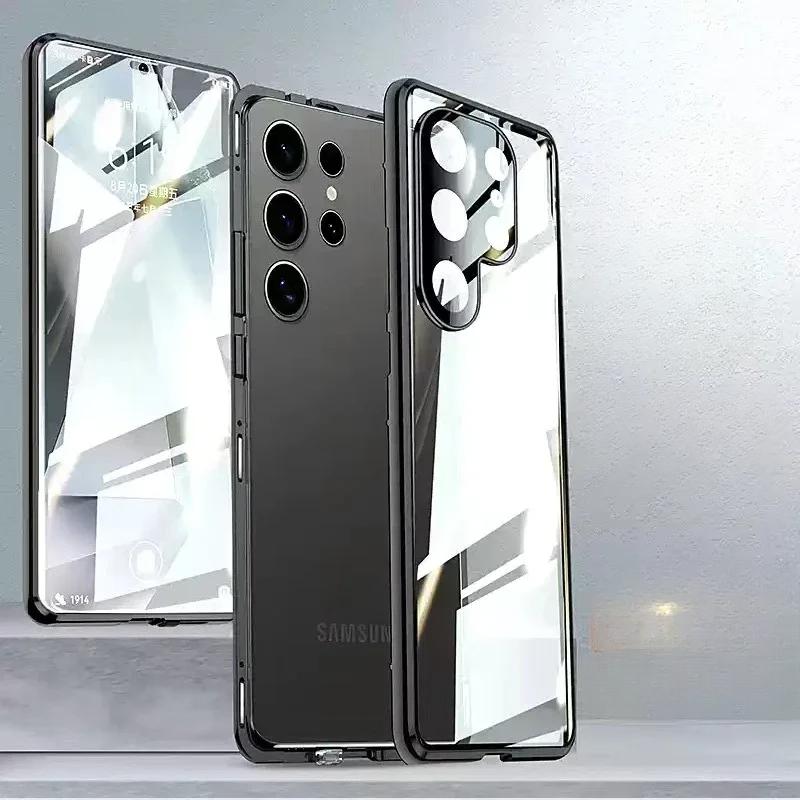 

Магнитный адсорбционный защитный чехол для объектива Samsung S25 Ultra с металлической рамкой, бампер, закаленное стекло для Galaxy S25 Plus 5G For Galaxy S25 Plus чёрный