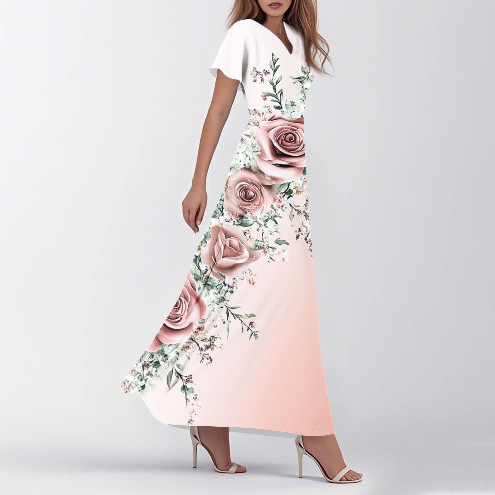 

Женское летнее повседневное модное ретро-платье с цветочным принтом и коротким рукавом S