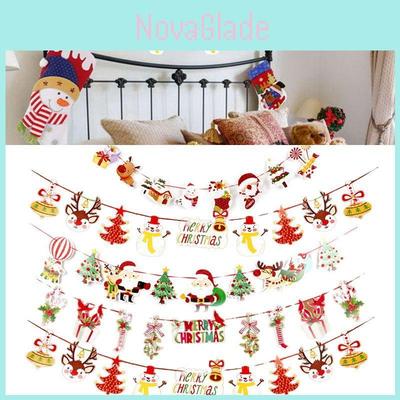 Unique Christmas Pulling Flag Ornament Cartoon Santa Claus Hanging Banner Decor