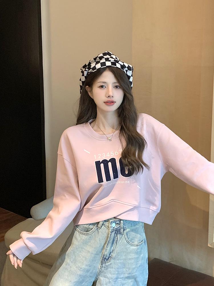 Large American Printed Round Neck Pullover Sweater - High-End, Versatile, Long Sleeve, Belly-Covering Top