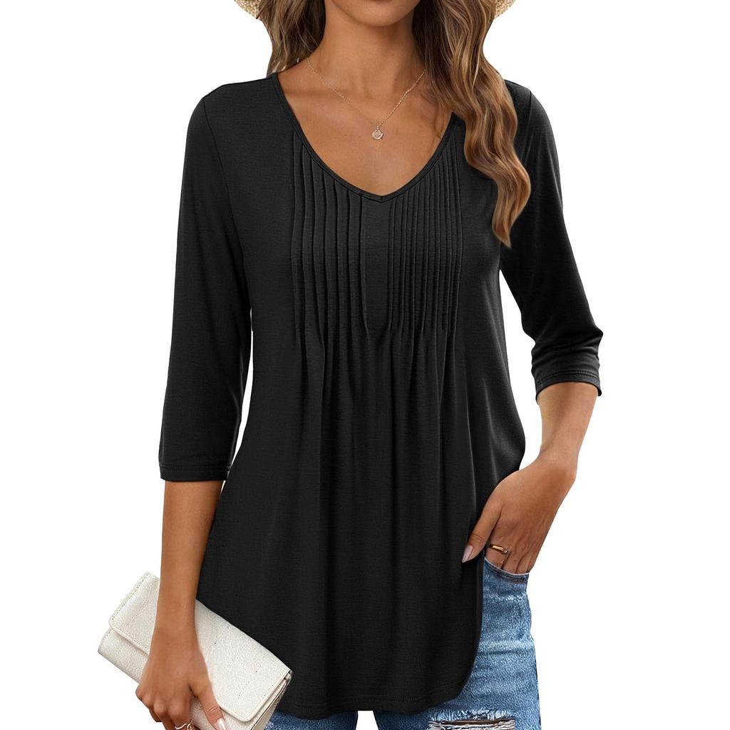 Damen Sommer Tops Casual Rüschen Kurzarm Rundhalsausschnitt Lose Plissee T Shirts